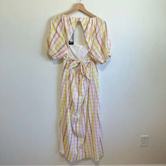 Nasty Gal Textured Puff Sleeve Check Maxi Dress NWT! Size 10 - Picture 7 of 8